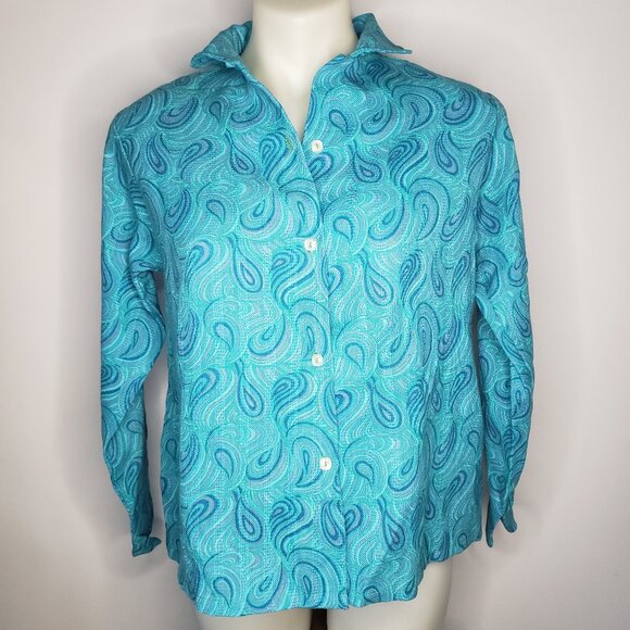 Hand made Vintage Bright Blue Paisley Blouse Top - Picture 2 of 13